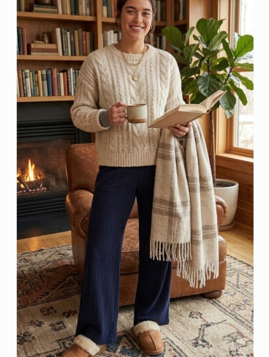 Solvar Pants - SOULVOR‎ Women's Casual Modal Ribbed Wide Leg Pants